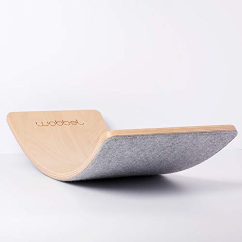 Wobbel Starter Balanceboard Transparant lacquered with Light Grey felt Yogaboard...